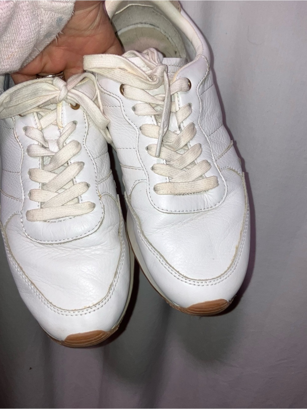 Zara White Sneakers with Tan Rubber Sole